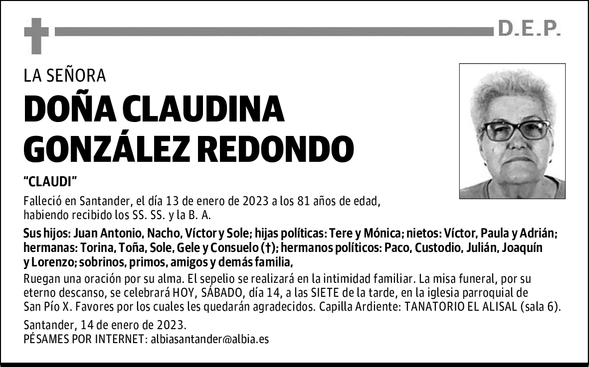 DOÑA CLAUDINA GONZÁLEZ REDONDO