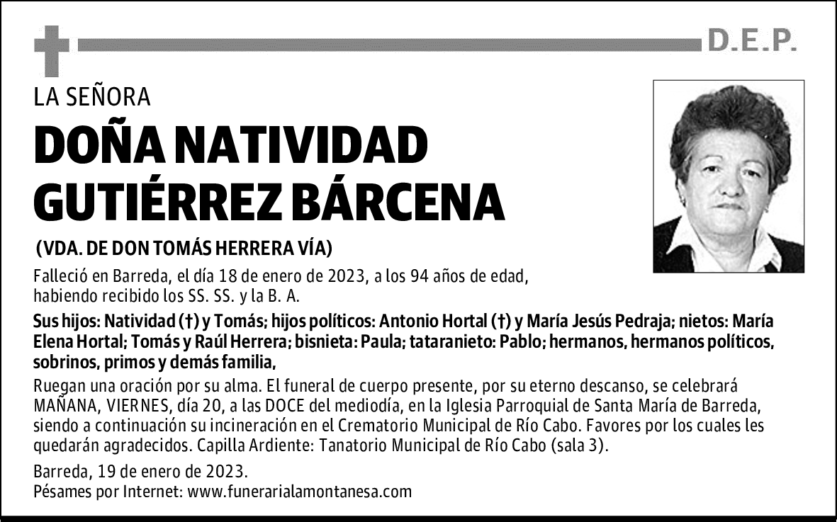 DOÑA NATIVIDAD GUTIÉRREZ BÁRCENA
