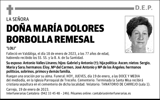 DOÑA MARÍA DOLORES BORBOLLA REMESAL