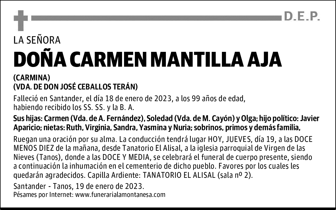 DOÑA CARMEN MANTILLA AJA