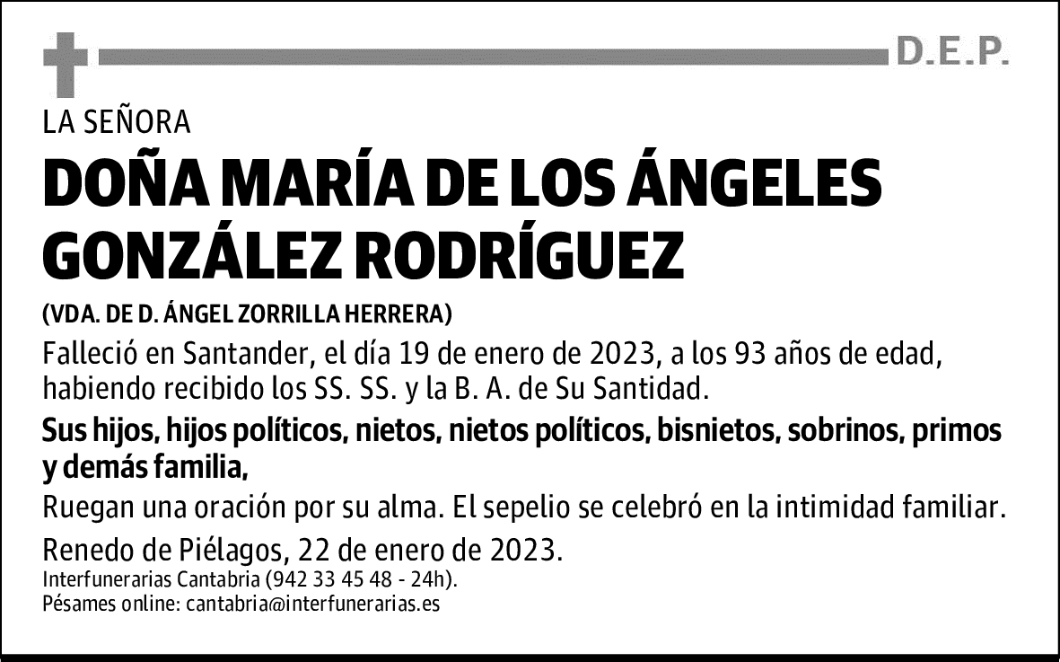 DOÑA MARÍA DE LOS ÁNGELES GONZÁLEZ RODRÍGUEZ