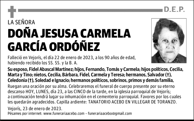 DOÑA JESUSA CARMELA GARCÍA ORDÓÑEZ