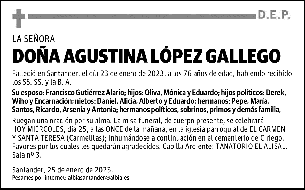 DOÑA AGUSTINA LÓPEZ GALLEGO