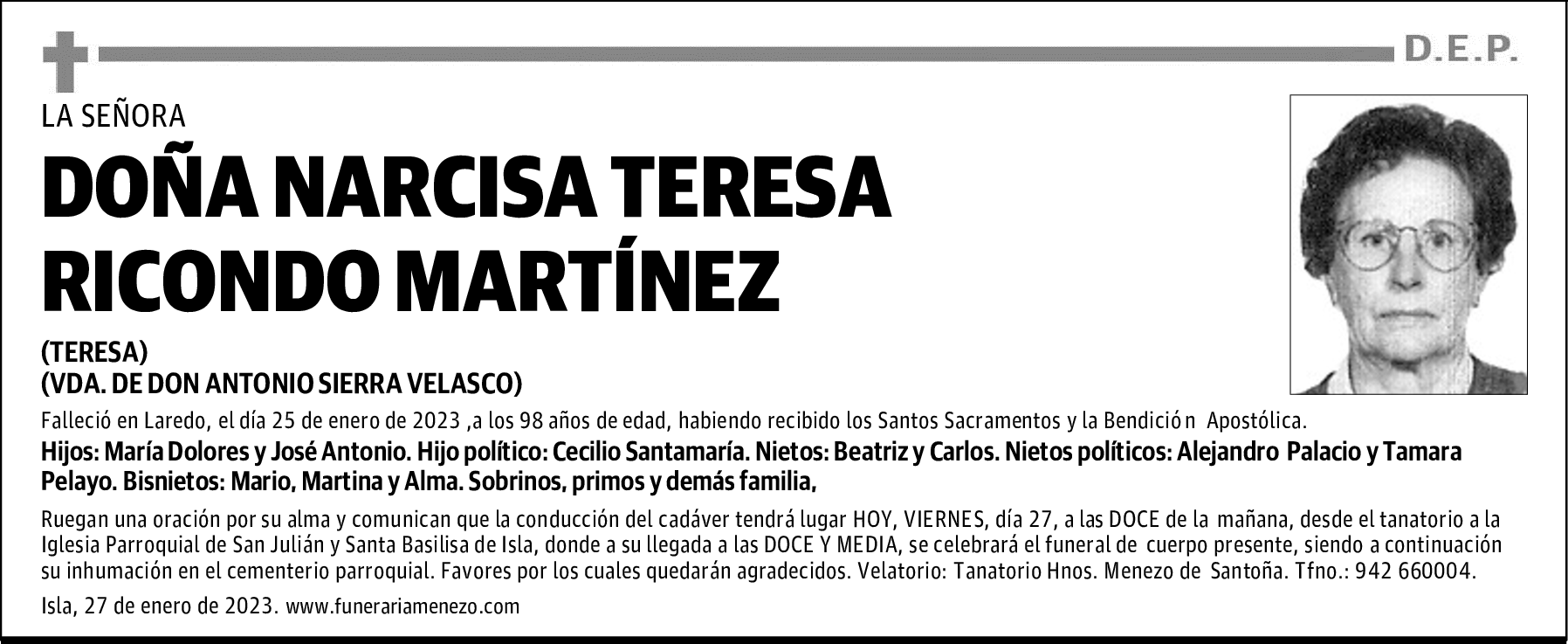 DOÑA NARCISA TERESA RICONDO MARTÍNEZ