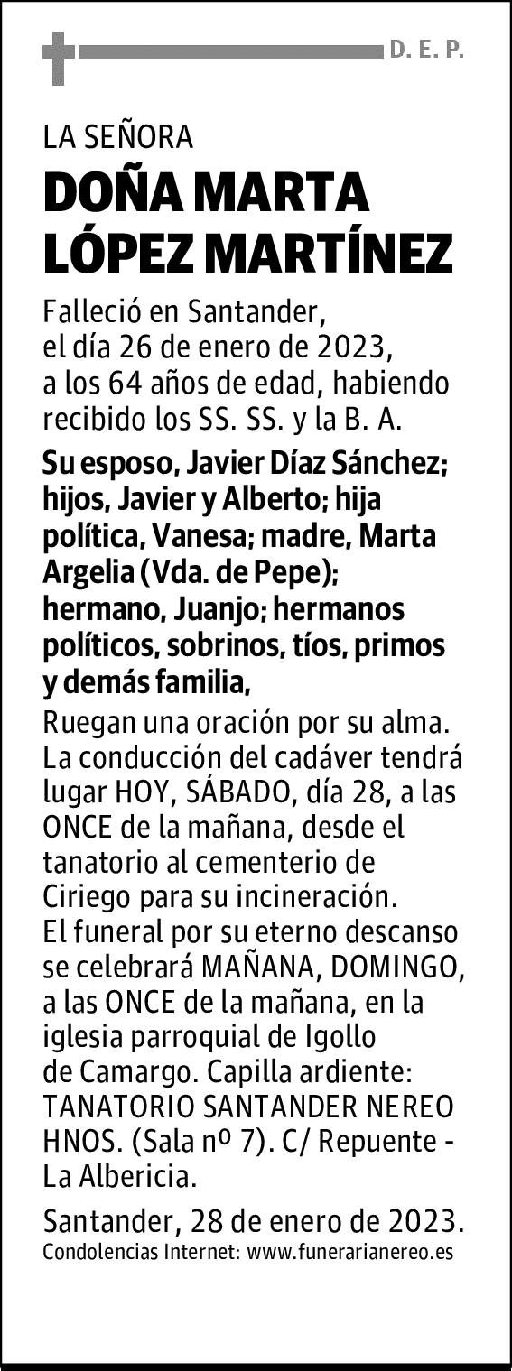 DOÑA MARTA LÓPEZ MARTÍNEZ