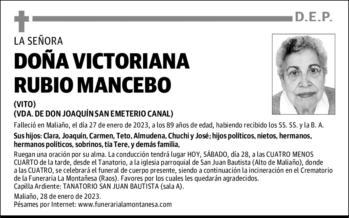 DOÑA VICTORIANA RUBIO MANCEBO