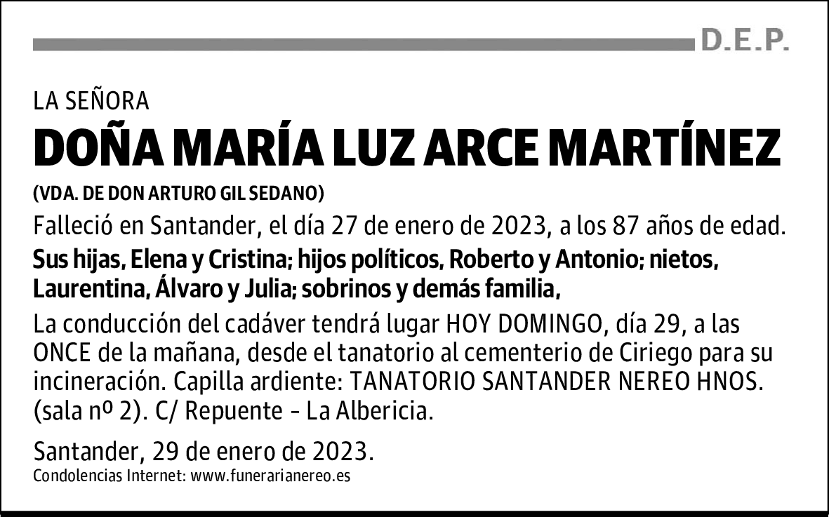 DOÑA MARÍA LUZ ARCE MARTÍNEZ