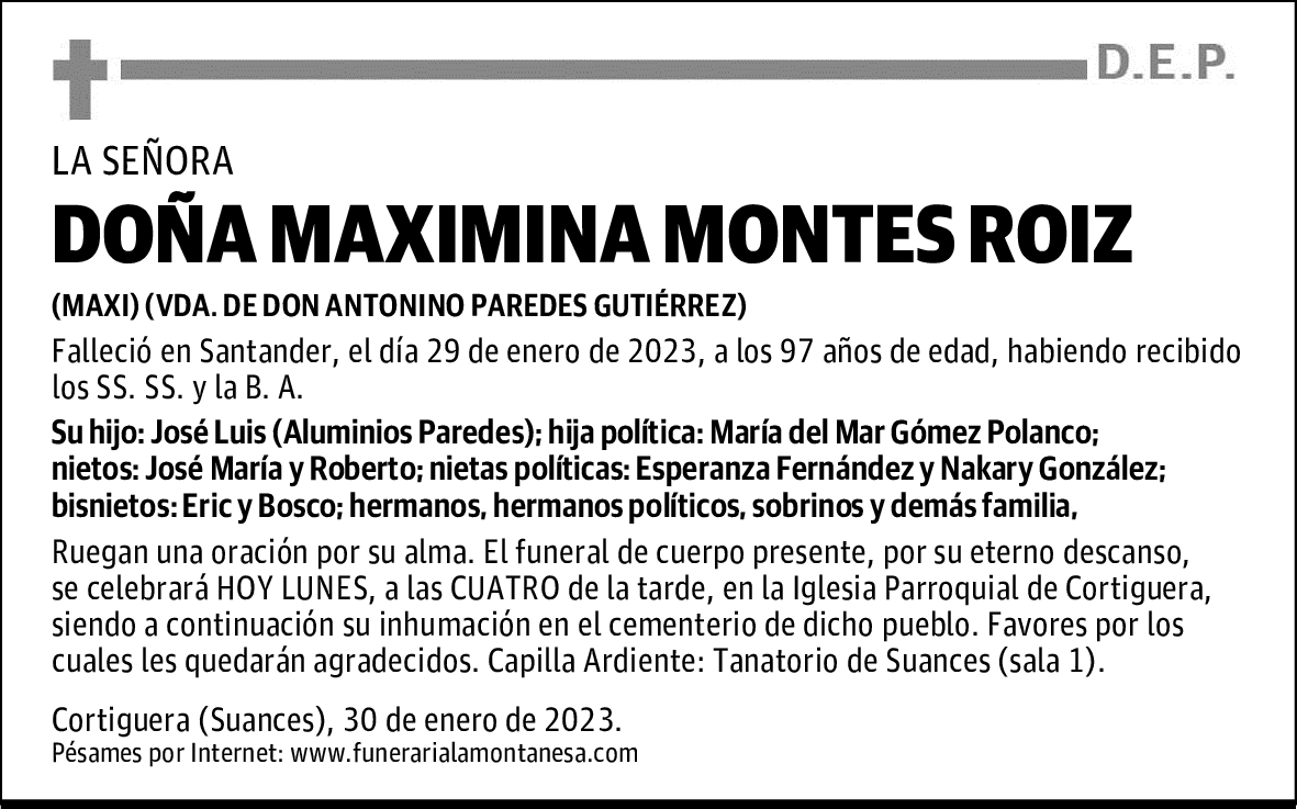 DOÑA MAXIMINA MONTES ROIZ