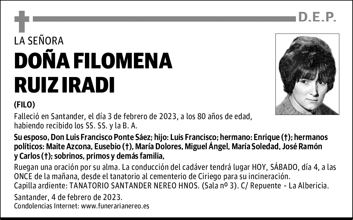 DOÑA FILOMENA RUIZ IRADI