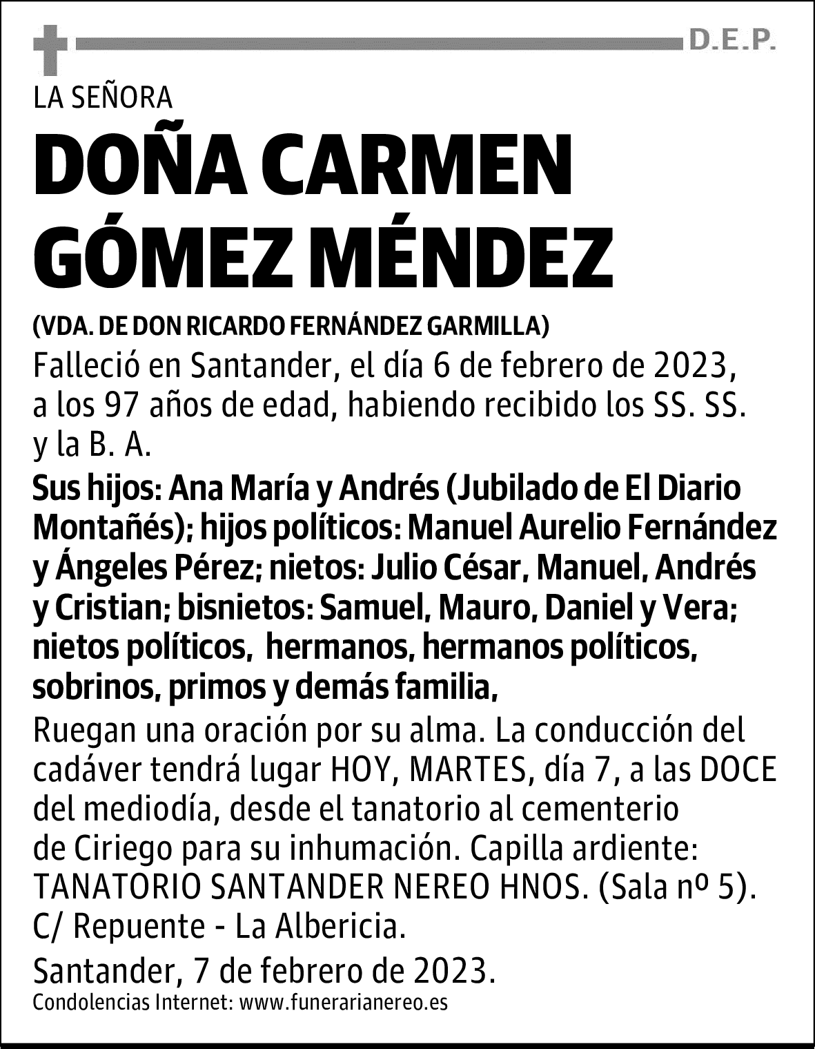 DOÑA CARMEN GÓMEZ MÉNDEZ
