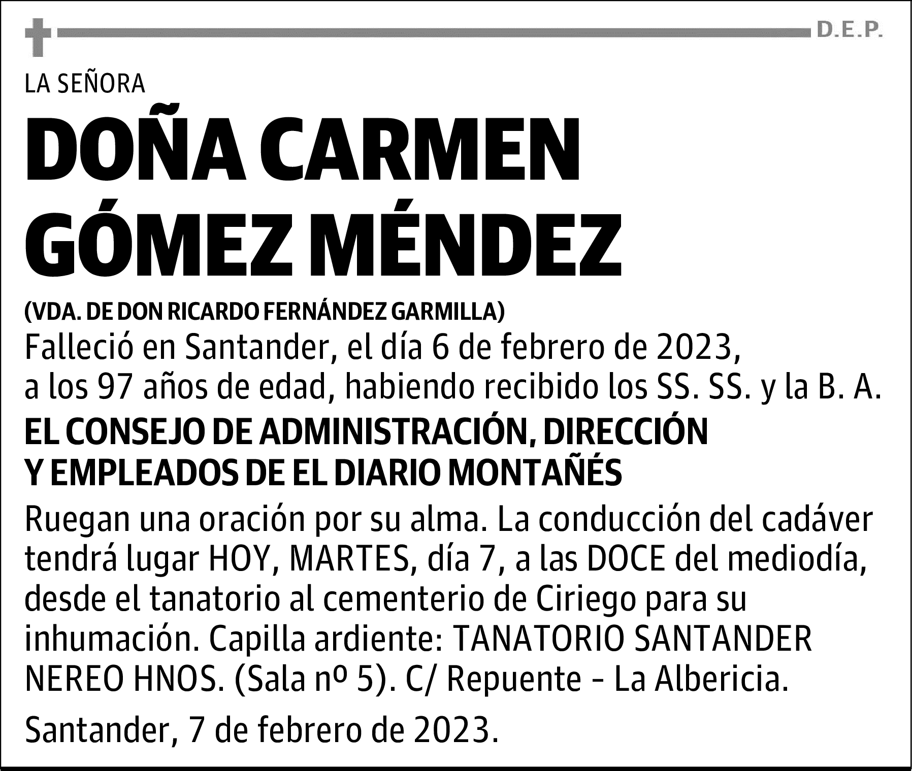 DOÑA CARMEN GÓMEZ MÉNDEZ