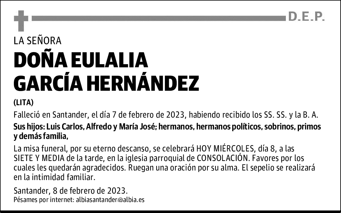 DOÑA EULALIA GARCÍA HERNÁNDEZ