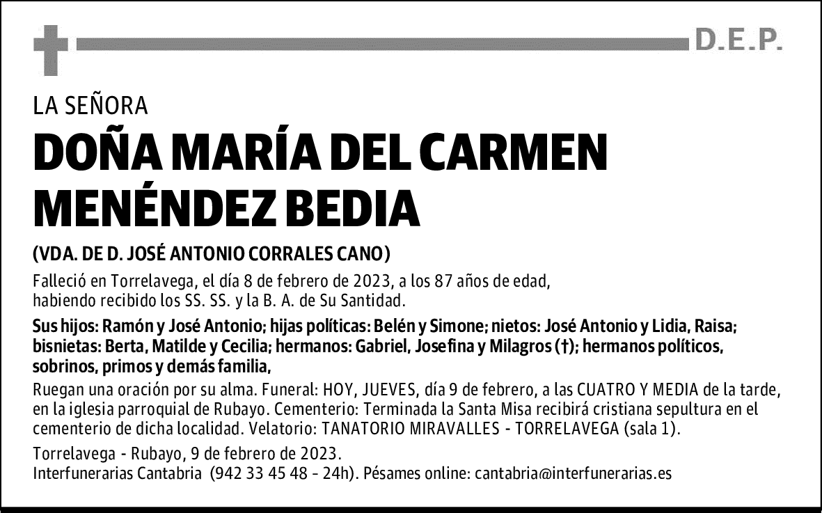 DOÑA MARÍA DEL CARMEN MENÉNDEZ BEDIA
