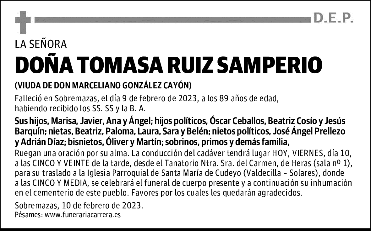 DOÑA TOMASA RUIZ SAMPERIO