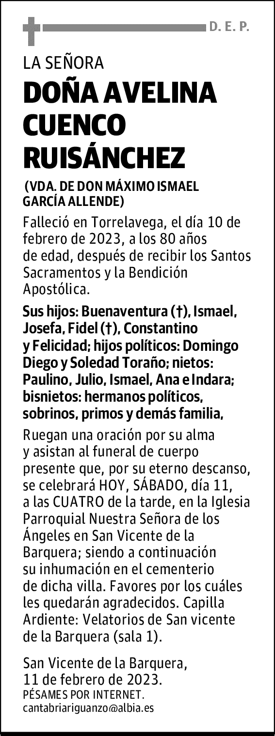DOÑA AVELINA CUENCO RUISÁNCHEZ