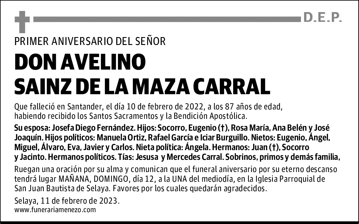 DON AVELINO SAINZ DE LA MAZA CARRAL