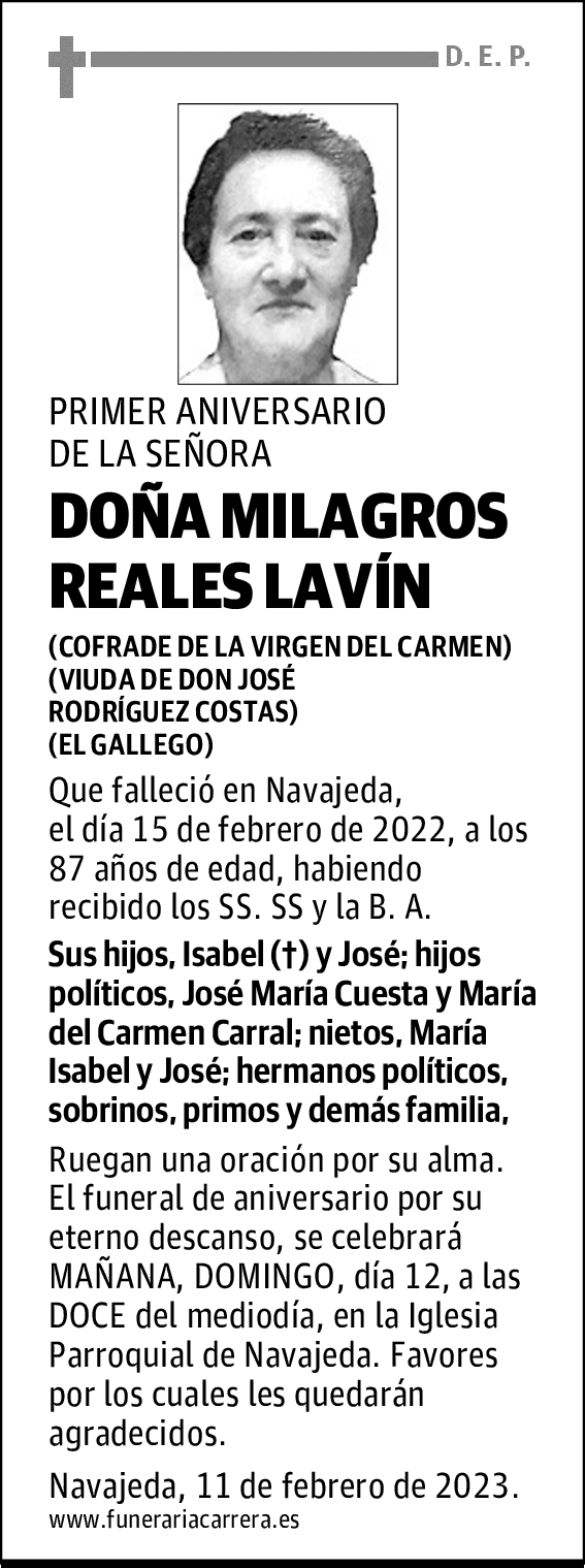 DOÑA MILAGROS REALES LAVÍN