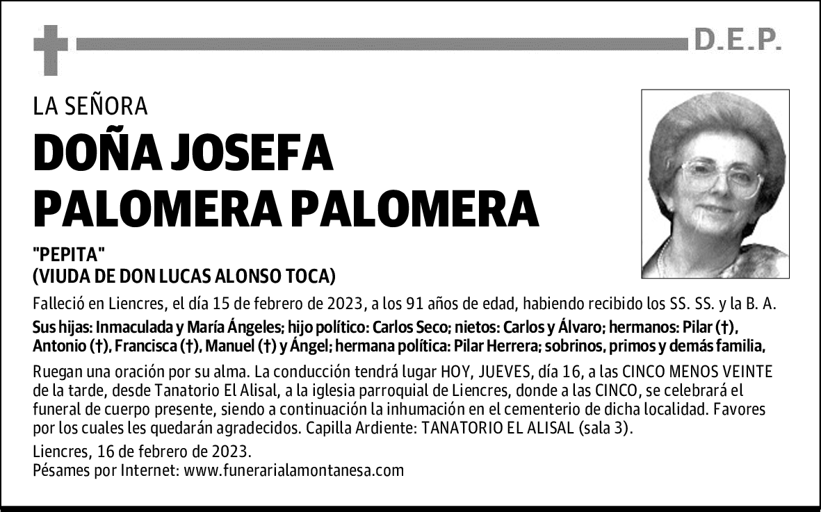 DOÑA JOSEFA PALOMERA PALOMERA