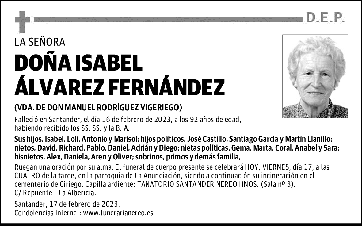 DOÑA ISABEL ÁLVAREZ FERNÁNDEZ