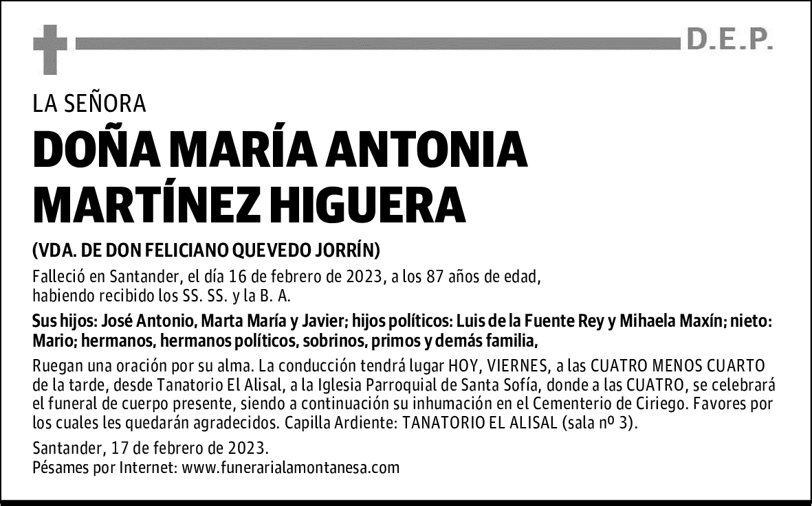 DOÑA MARÍA ANTONIA MARTÍNEZ HIGUERA
