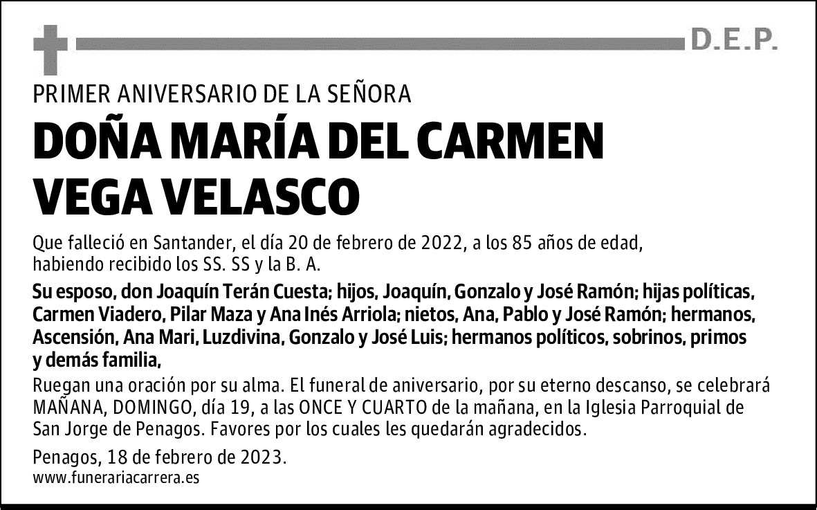 DOÑA MARÍA DEL CARMEN VEGA VELASCO