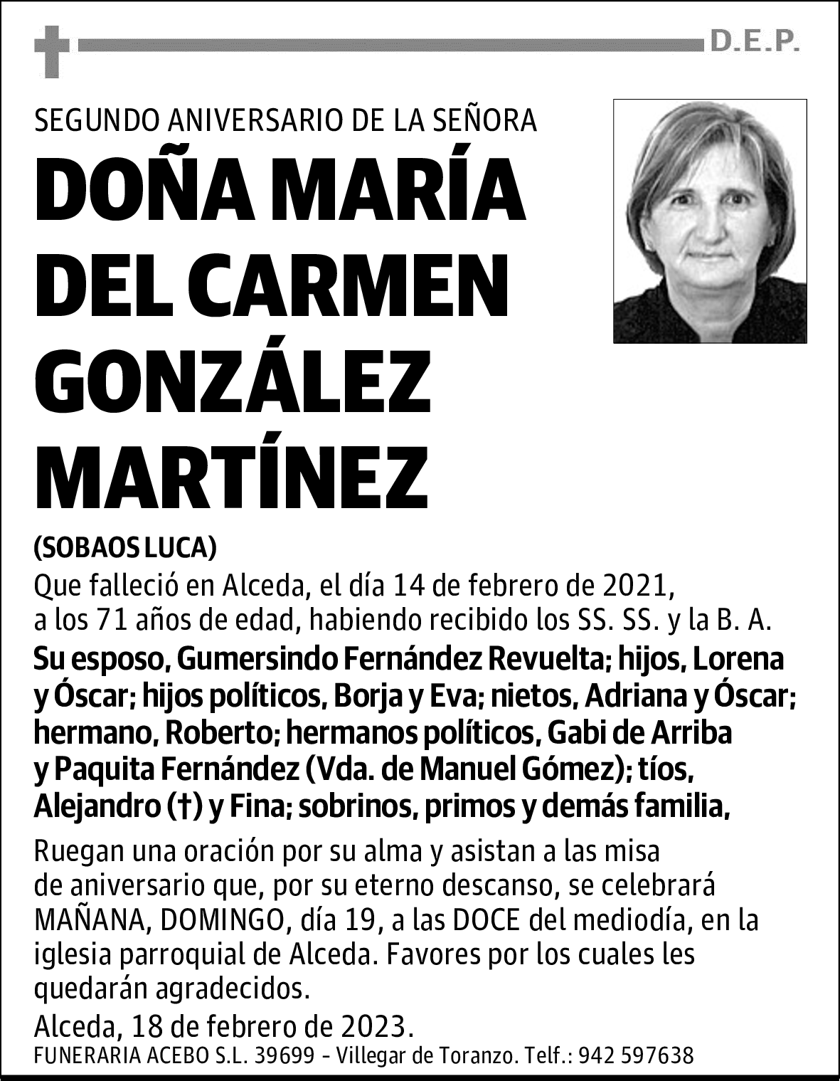 DOÑA MARÍA DEL CARMEN GONZÁLEZ MARTÍNEZ