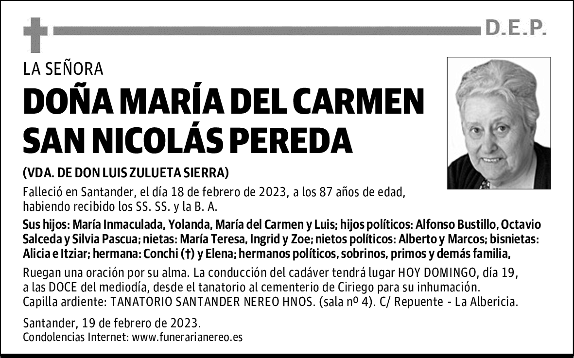 DOÑA MARÍA DEL CARMEN SAN NICOLÁS PEREDA