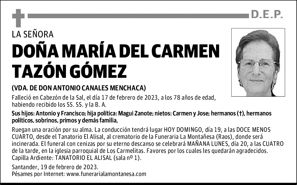 DOÑA MARÍA DEL CARMEN TAZÓN GÓMEZ