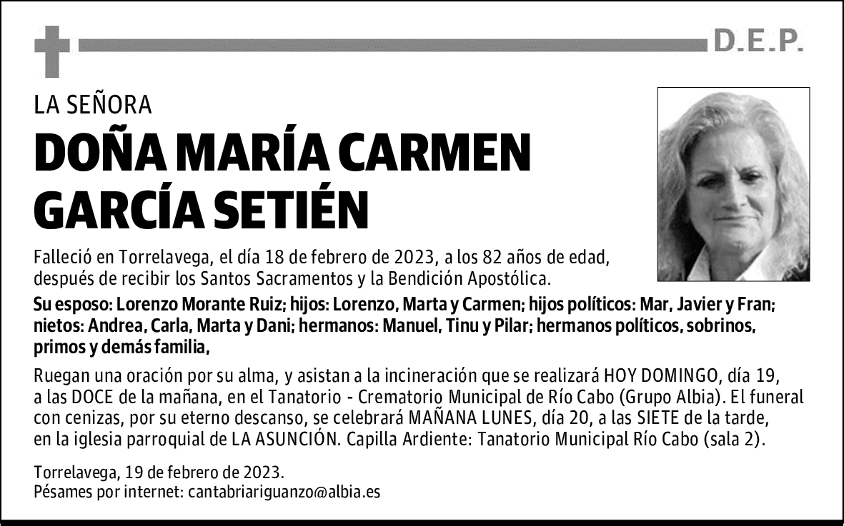 DOÑA MARÍA CARMEN GARCÍA SETIÉN