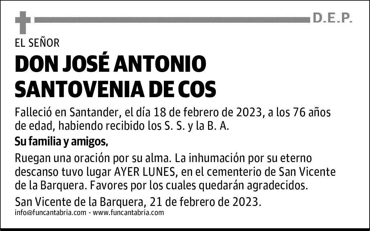 DON JOSÉ ANTONIO SANTOVENIA DE COS