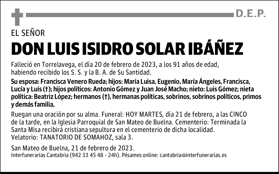 DON LUIS ISIDRO SOLAR IBÁÑEZ