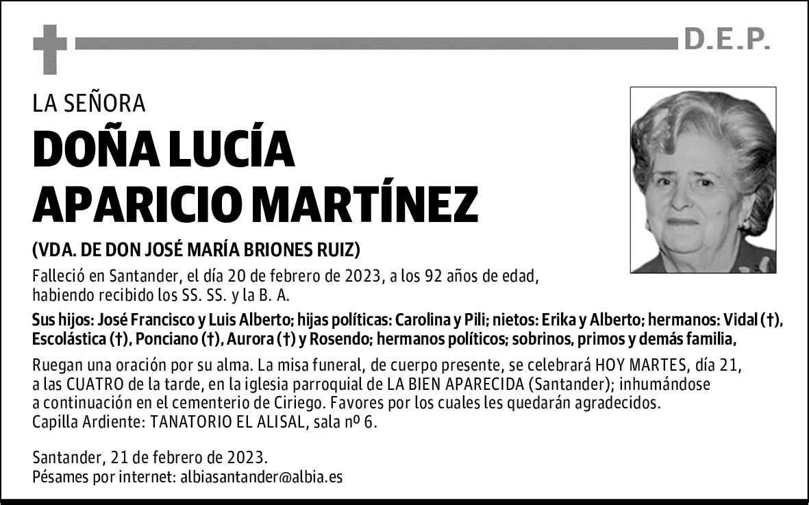 DOÑA LUCÍA APARICIO MARTÍNEZ