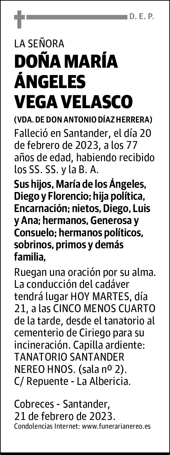 DOÑA MARÍA ÁNGELES VEGA VELASCO