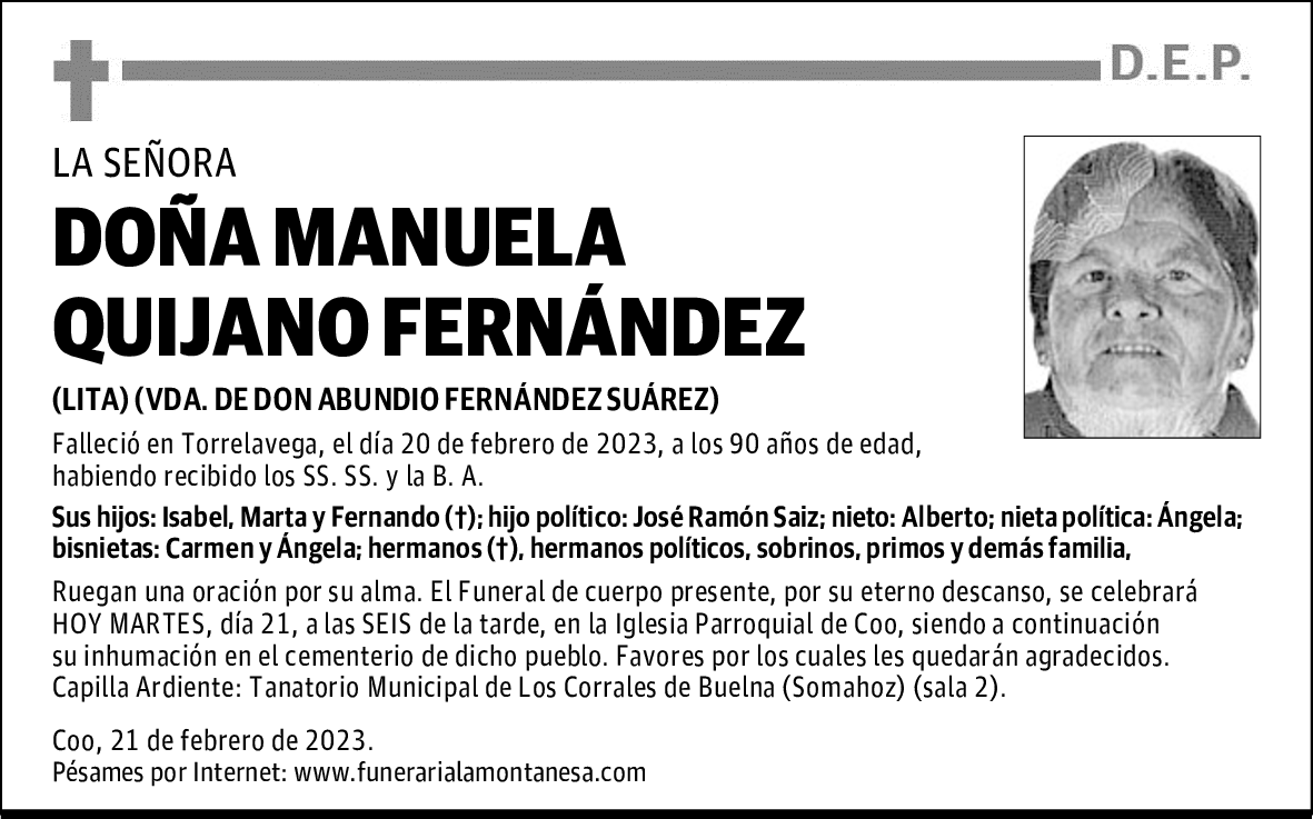 DOÑA MANUELA QUIJANO FERNÁNDEZ