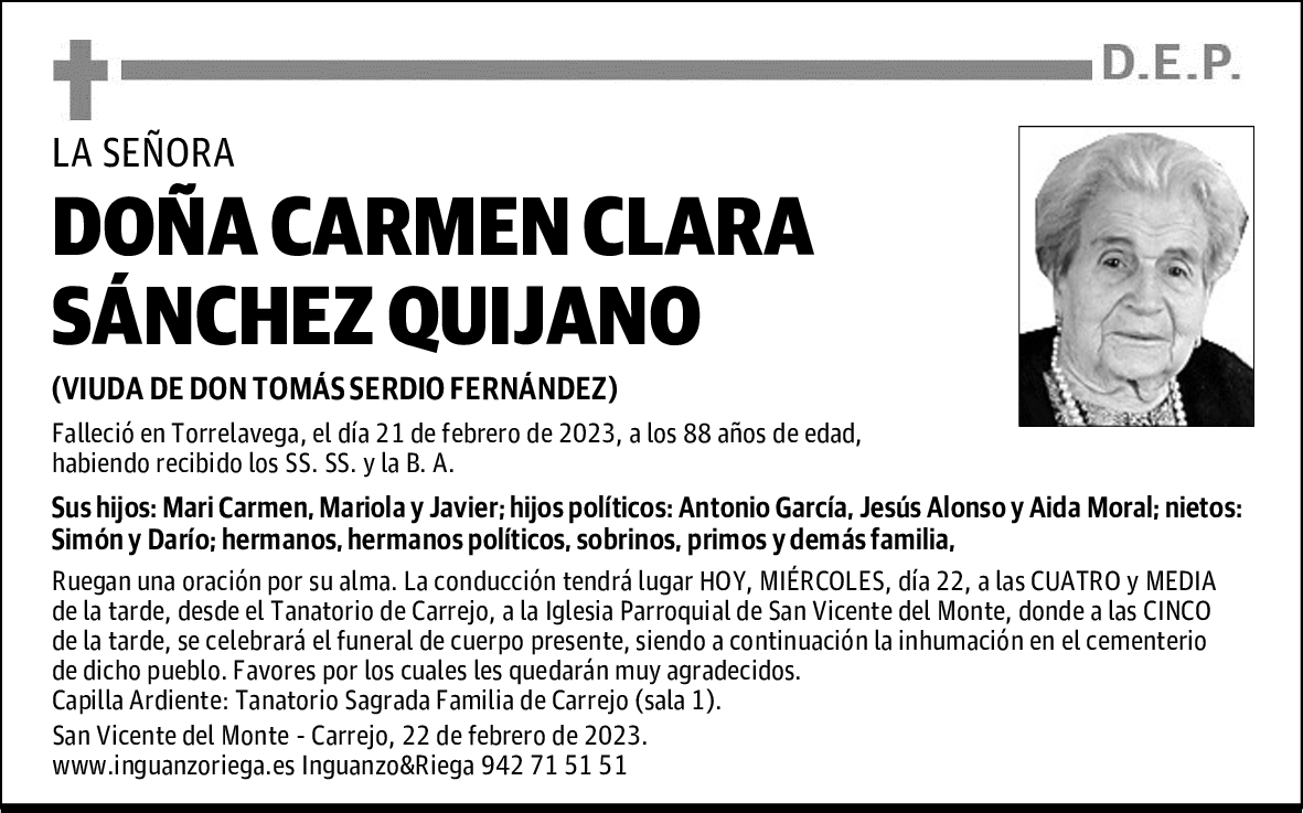 DOÑA CARMEN CLARA SÁNCHEZ QUIJANO