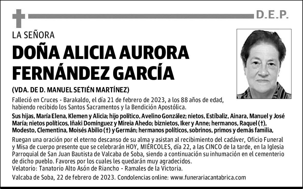 DOÑA ALICIA AURORA FERNÁNDEZ GARCÍA