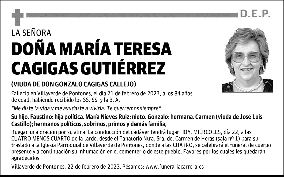 DOÑA MARÍA TERESA CAGIGAS GUTIÉRREZ