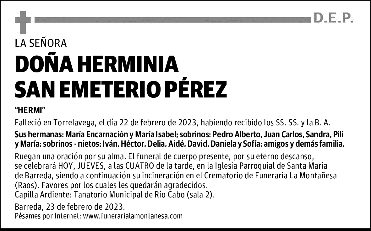 DOÑA HERMINIA SAN EMETERIO PÉREZ