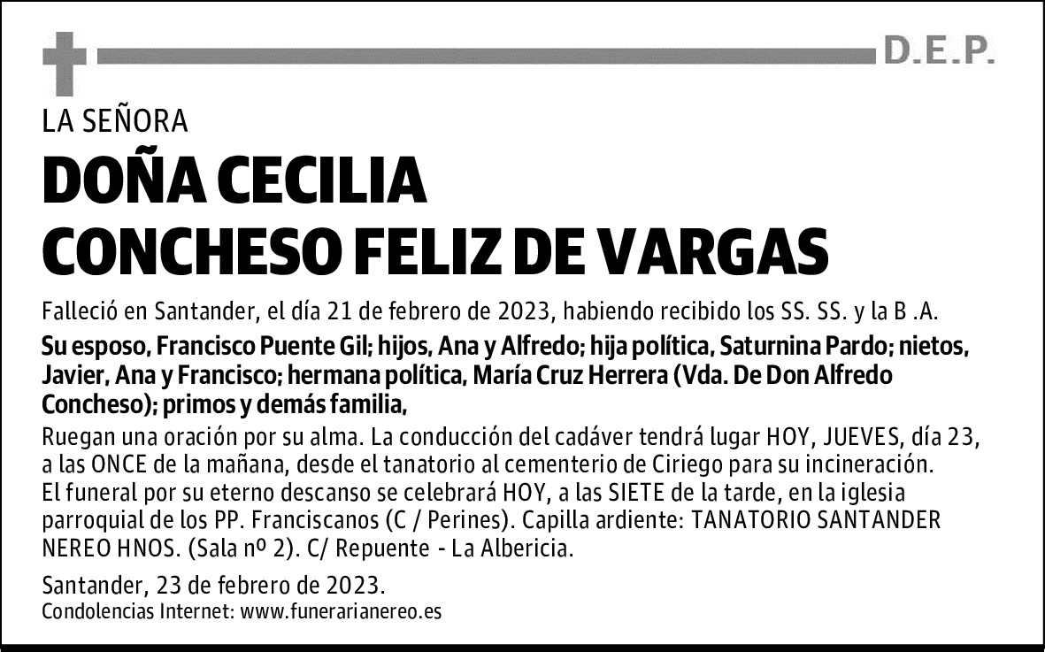 DOÑA CECILIA CONCHESO FELIZ DE VARGAS