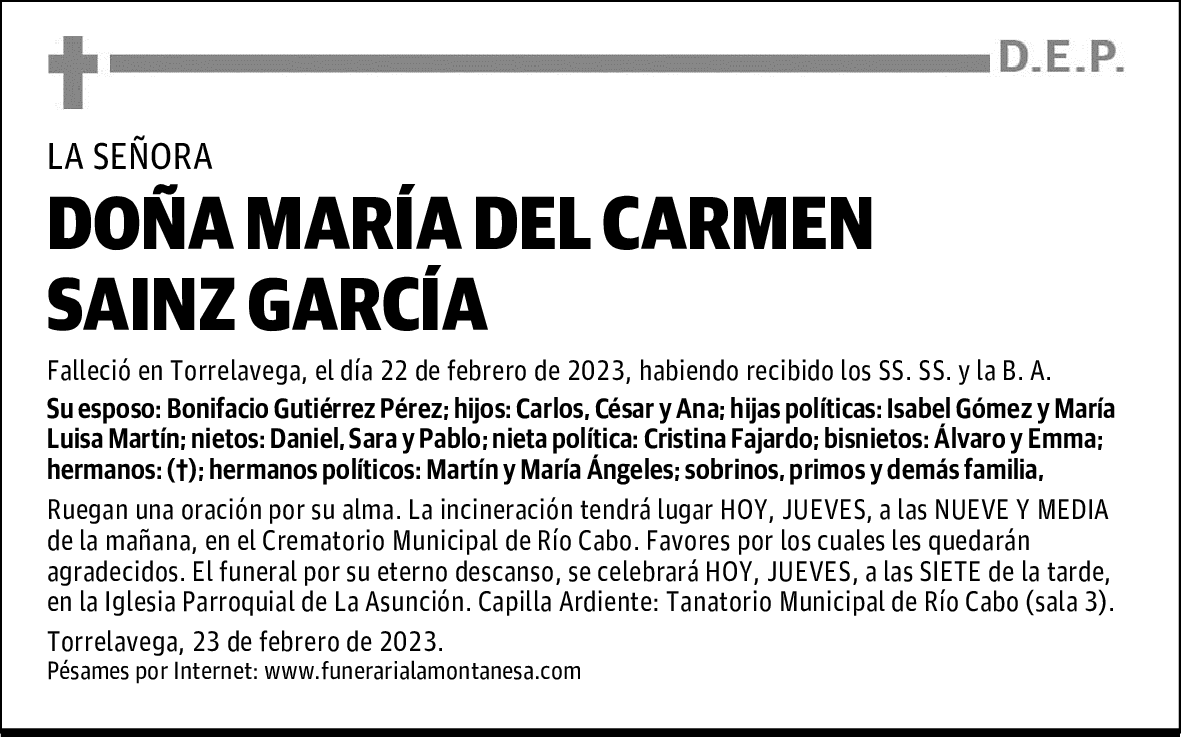 DOÑA MARÍA DEL CARMEN SAINZ GARCÍA