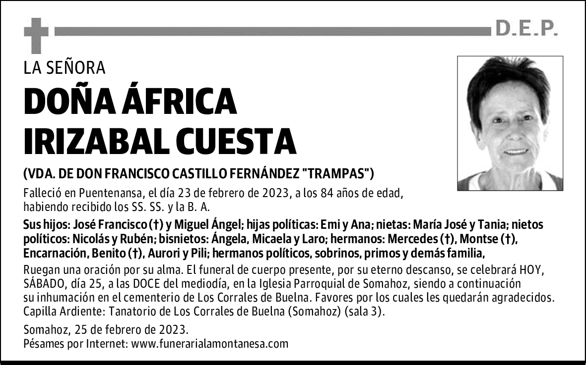DOÑA ÁFRICA IRIZABAL CUESTA