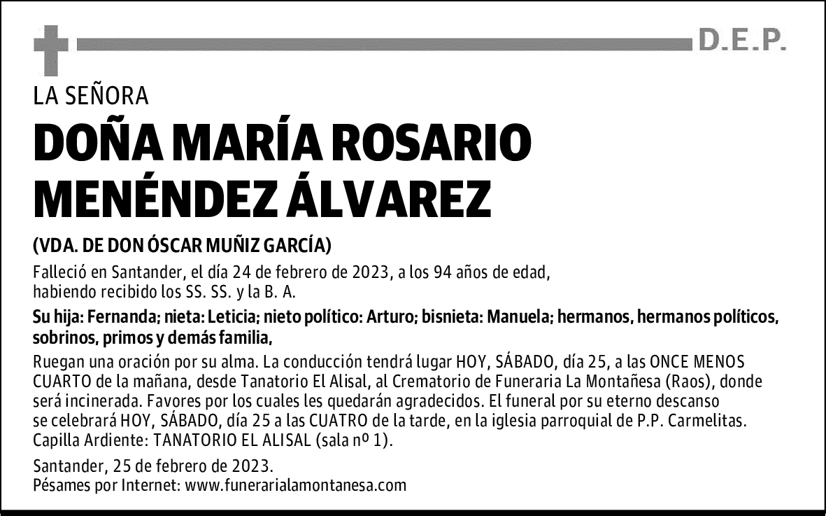 DOÑA MARÍA ROSARIO MENENDEZ ÁLVAREZ