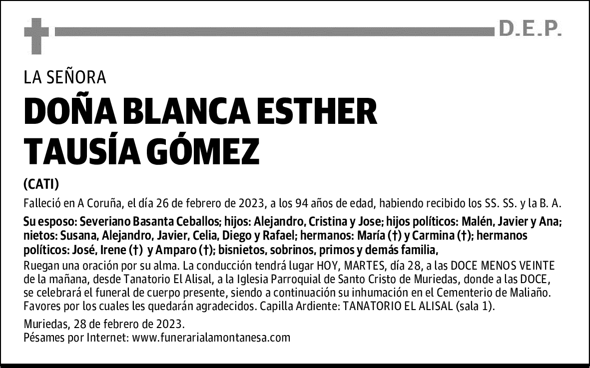 DOÑA BLANCA ESTHER TAUSÍA GÓMEZ