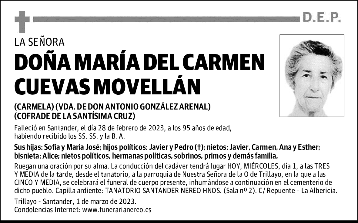 DOÑA MARÍA DEL CARMEN CUEVAS MOVELLÁN