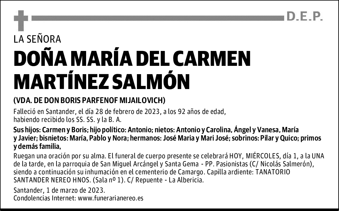 DOÑA MARÍA DEL CARMEN MARTÍNEZ SALMÓN