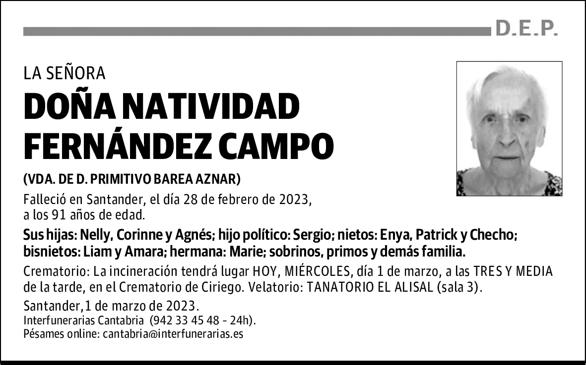 DOÑA NATIVIDAD FERNÁNDEZ CAMPO
