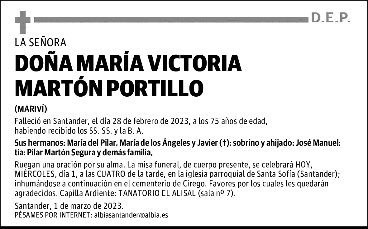 DOÑA MARÍA VICTORIA MARTÓN PORTILLO