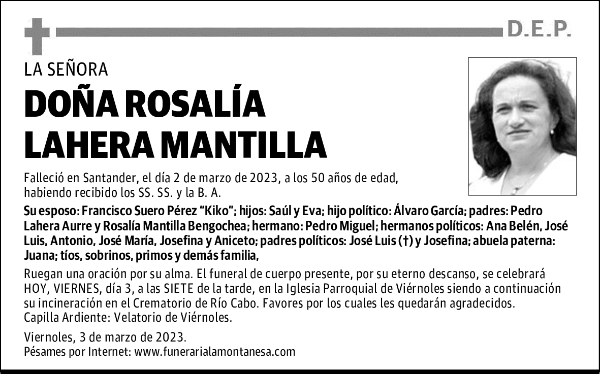 DOÑA ROSALÍA LAHERA MANTILLA