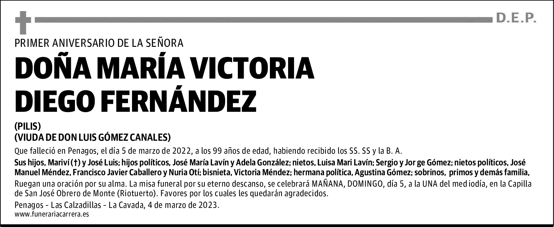 DOÑA MARÍA VICTORIA DIEGO FERNÁNDEZ
