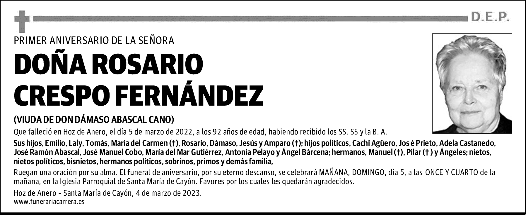 DOÑA ROSARIO CRESPO FERNÁNDEZ